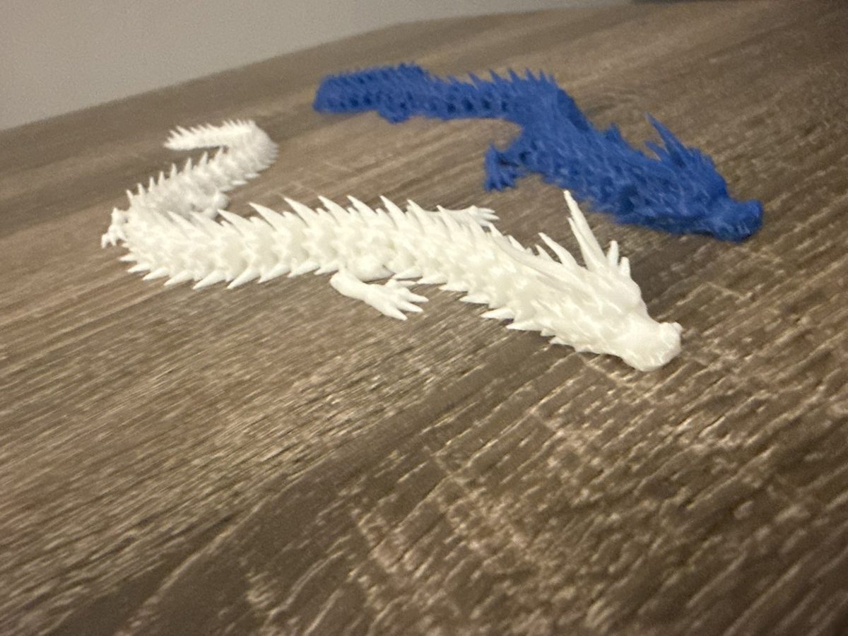 White and blue articulated dragons